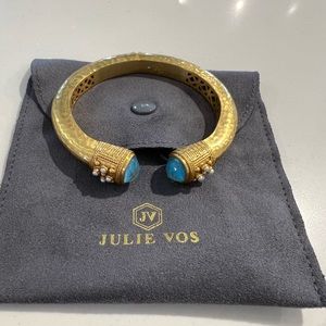 Julie Vos Turquoise and Pearl accent hinged bracelet